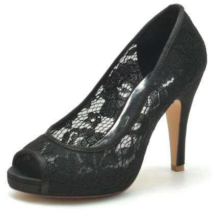 Bridal Stiletto Heel Shoes with Lace and Crystals for Women