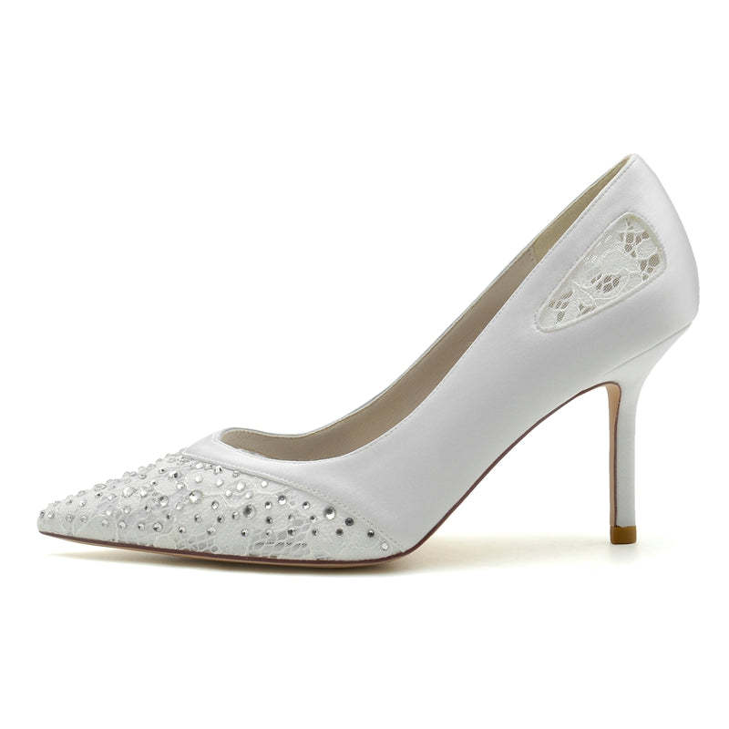 Elegant Closed-Toe High Heel Wedding Shoes for Women with Chic Lace
