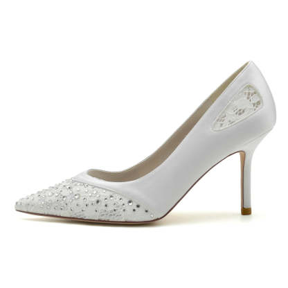 Elegant Closed-Toe High Heel Wedding Shoes for Women with Chic Lace