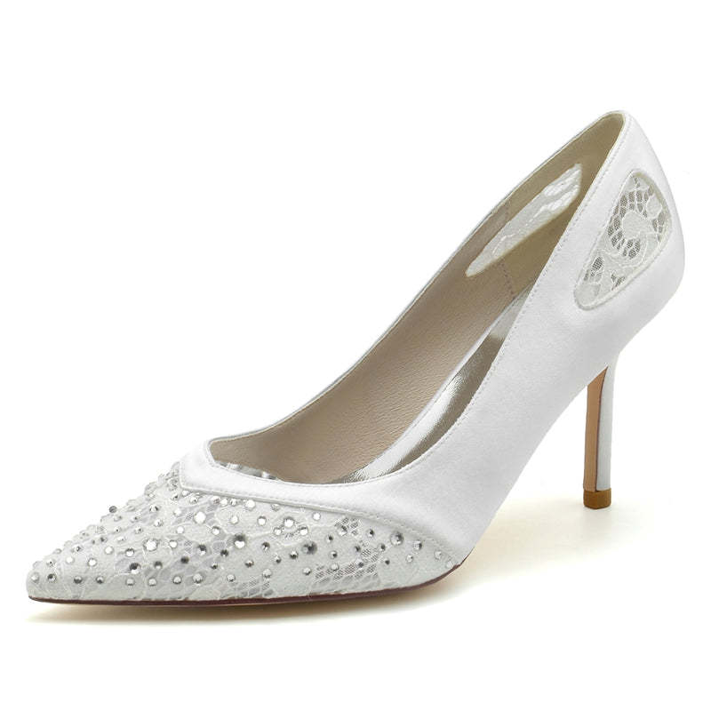 Elegant Closed-Toe High Heel Wedding Shoes for Women with Chic Lace