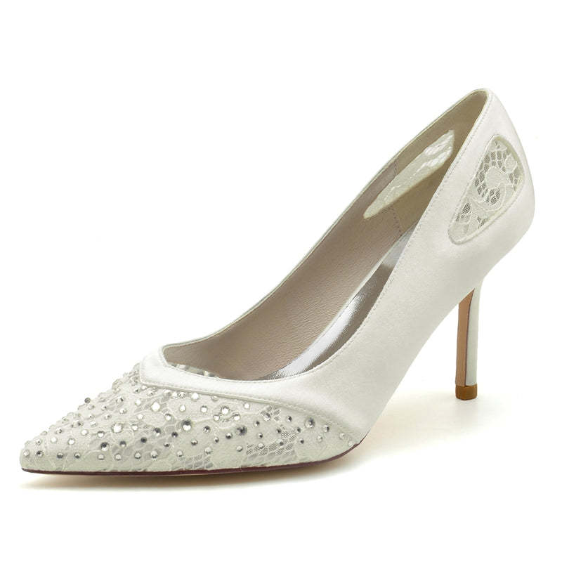 Elegant Closed-Toe High Heel Wedding Shoes for Women with Chic Lace