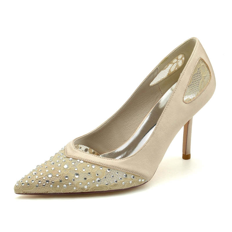 Elegant Closed-Toe High Heel Wedding Shoes for Women with Chic Lace