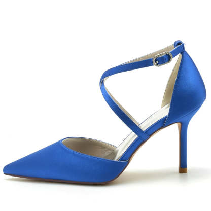 Bridal High Heel Shoes for Women with Pointed Toe and Crossed Straps