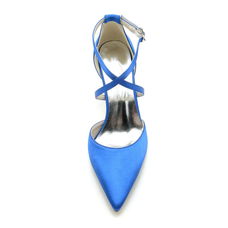 Bridal High Heel Shoes for Women with Pointed Toe and Crossed Straps