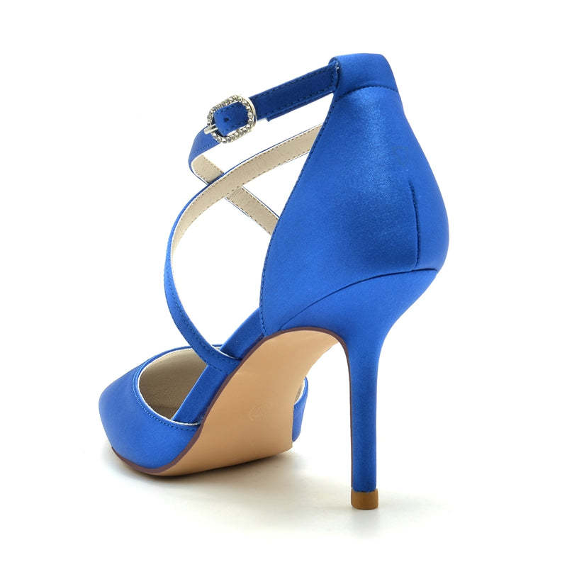 Bridal High Heel Shoes for Women with Pointed Toe and Crossed Straps