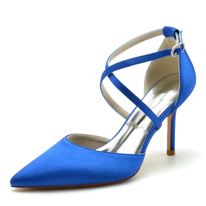 Bridal High Heel Shoes for Women with Pointed Toe and Crossed Straps
