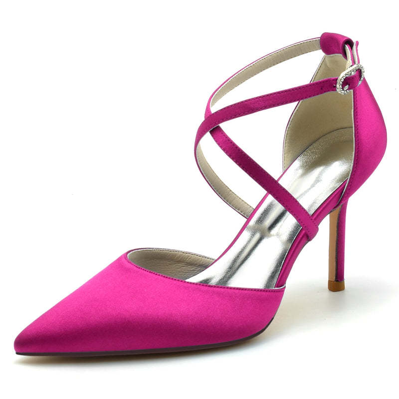 Bridal High Heel Shoes for Women with Pointed Toe and Crossed Straps