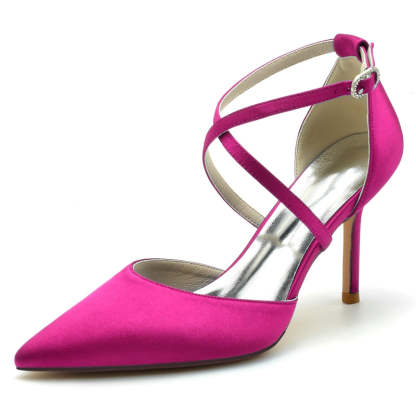 Bridal High Heel Shoes for Women with Pointed Toe and Crossed Straps