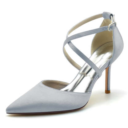 Bridal High Heel Shoes for Women with Pointed Toe and Crossed Straps