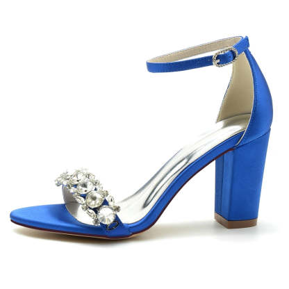 Bridal Shoes for Women with Rhinestone Buckle Strap and Open Toe Block Heel
