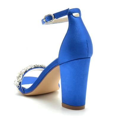 Bridal Shoes for Women with Rhinestone Buckle Strap and Open Toe Block Heel