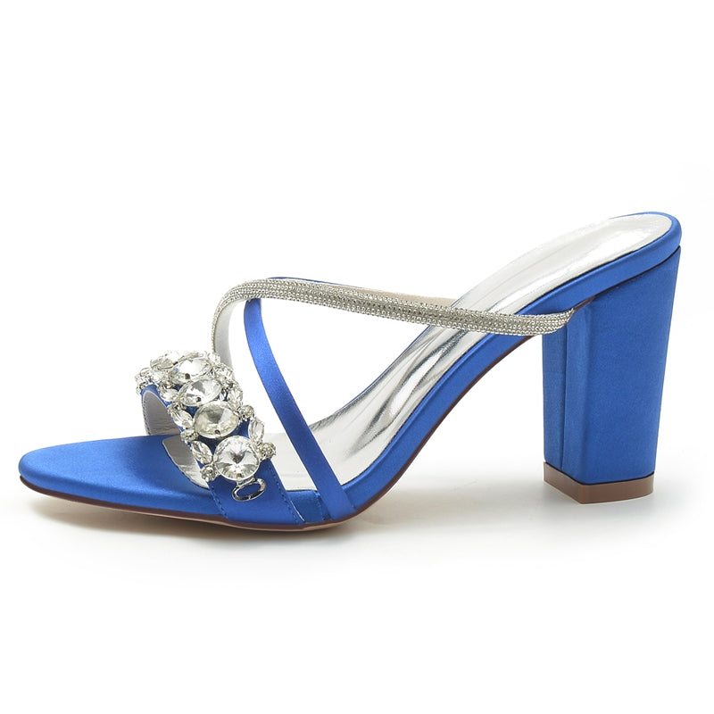 Bridal Slip-On Shoes for Women with Open Toe and Crossed Crystal Straps
