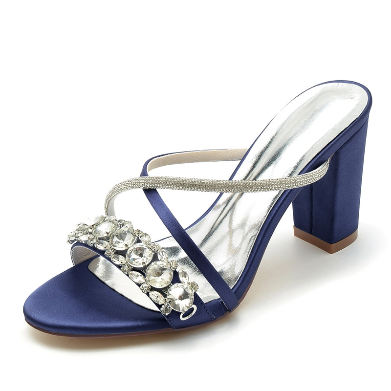 Bridal Slip-On Shoes for Women with Open Toe and Crossed Crystal Straps