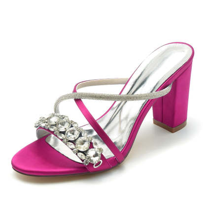 Bridal Slip-On Shoes for Women with Open Toe and Crossed Crystal Straps