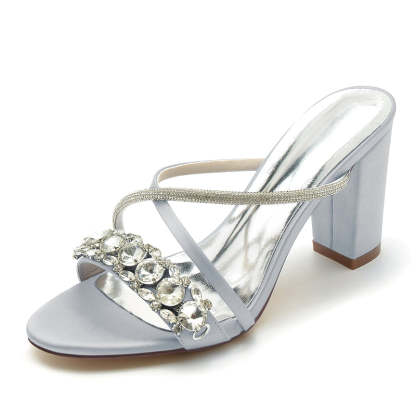 Bridal Slip-On Shoes for Women with Open Toe and Crossed Crystal Straps