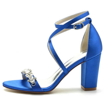 Chic Bridal Shoes for Women with Chunky Heel Crossed Straps and Rhinestone Buckle