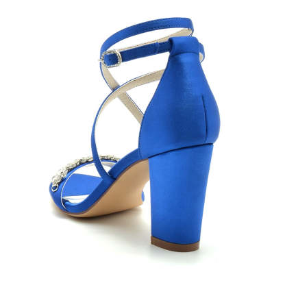 Chic Bridal Shoes for Women with Chunky Heel Crossed Straps and Rhinestone Buckle