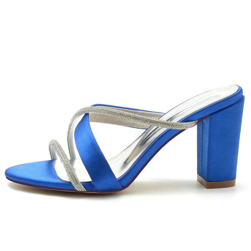 Bridal Shoes for Women: Opened Toe with Crossed Strap and Rhinestone on Block Heel