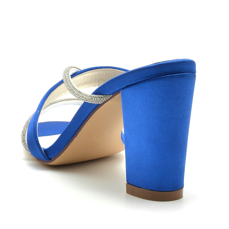 Bridal Shoes for Women: Opened Toe with Crossed Strap and Rhinestone on Block Heel