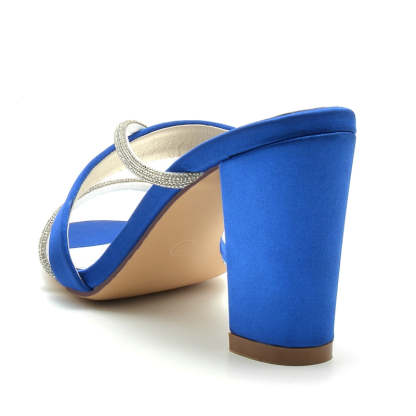 Bridal Shoes for Women: Opened Toe with Crossed Strap and Rhinestone on Block Heel