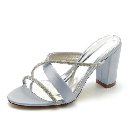 Bridal Shoes for Women: Opened Toe with Crossed Strap and Rhinestone on Block Heel