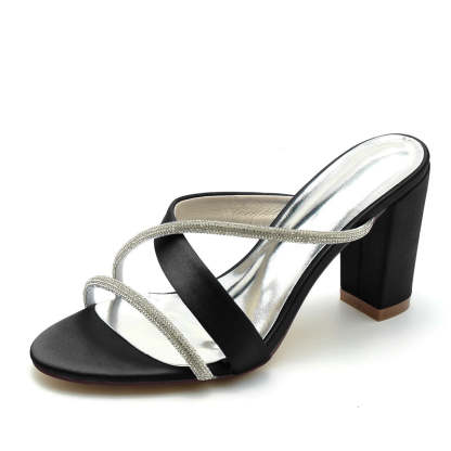 Bridal Shoes for Women: Opened Toe with Crossed Strap and Rhinestone on Block Heel