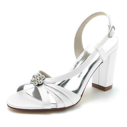 Chic Strappy Bridal Shoes with Ruffles and Open Toe Block Heel