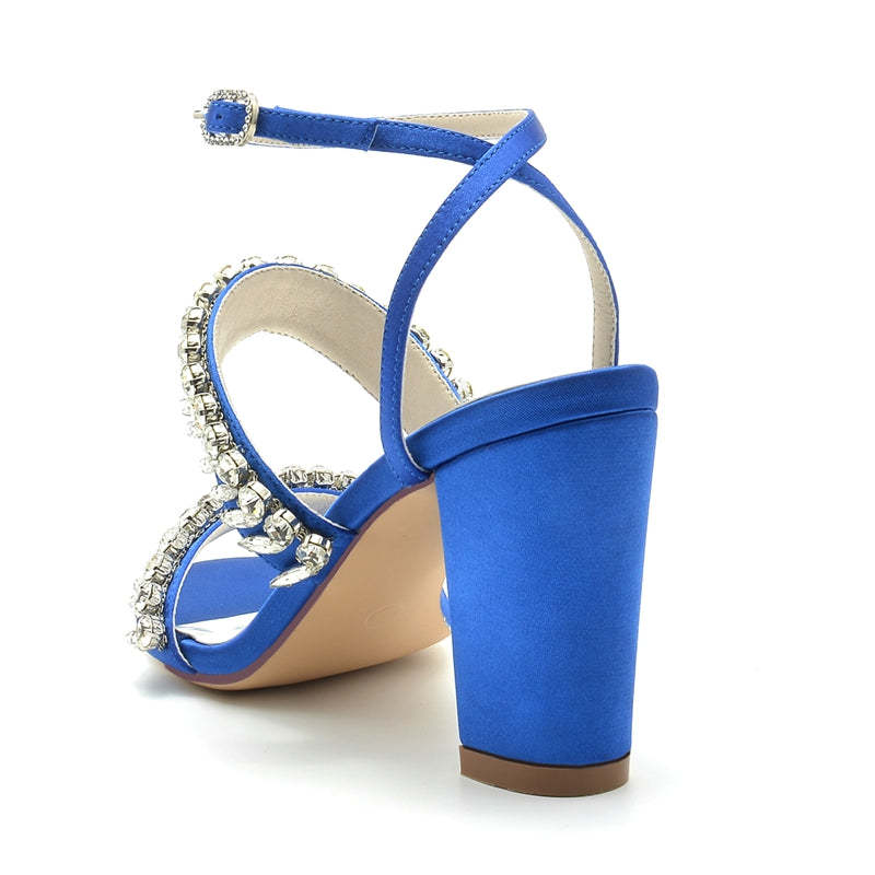 Elegant Champagne Bridal Shoes with Rhinestone Ankle Strap and Opened Toe for Women