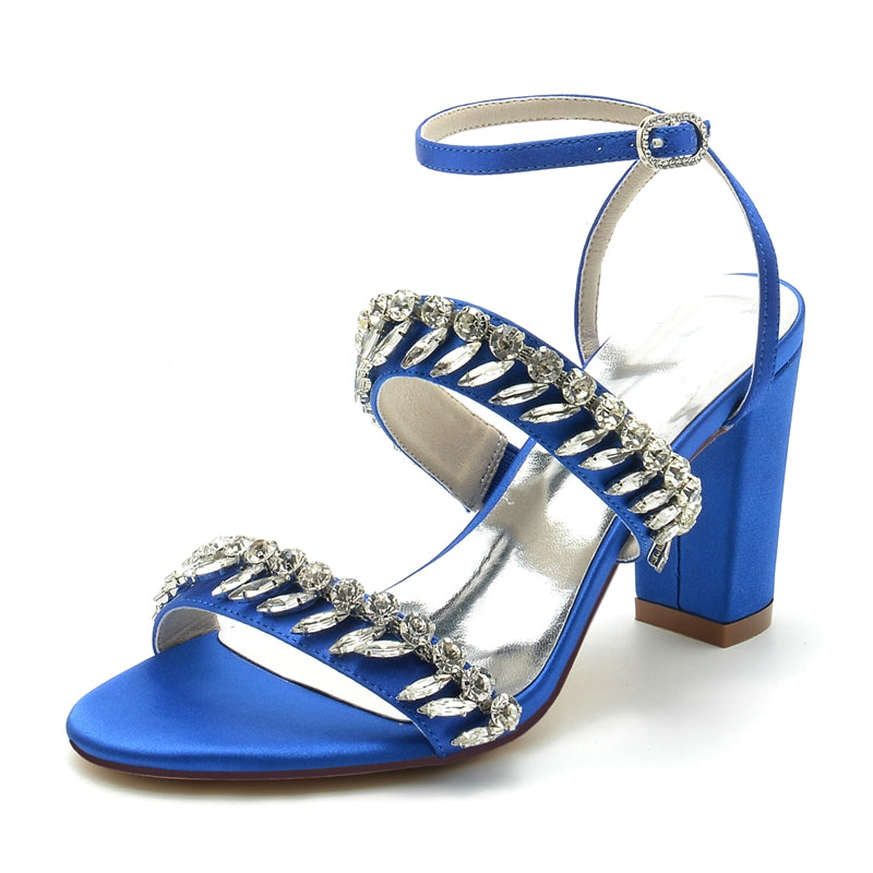 Elegant Champagne Bridal Shoes with Rhinestone Ankle Strap and Opened Toe for Women