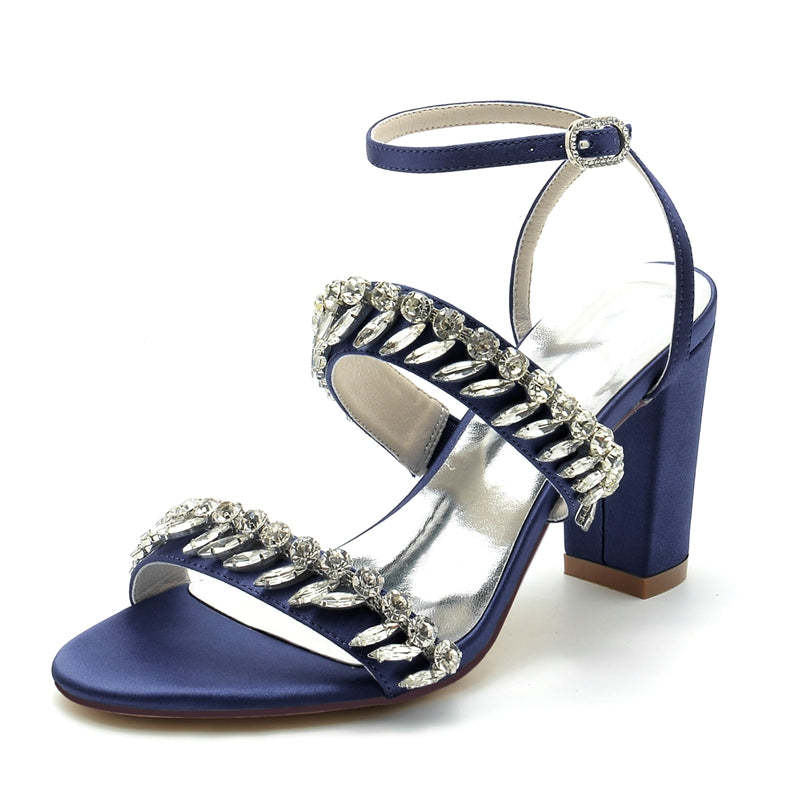 Elegant Champagne Bridal Shoes with Rhinestone Ankle Strap and Opened Toe for Women