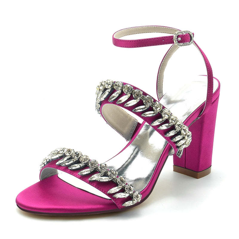 Elegant Champagne Bridal Shoes with Rhinestone Ankle Strap and Opened Toe for Women