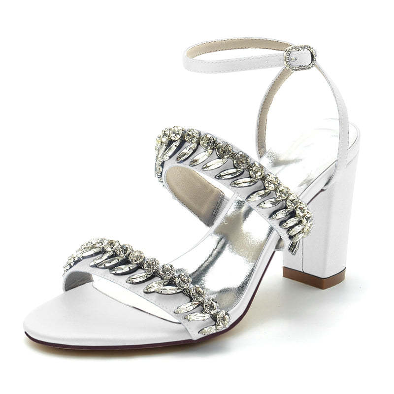 Elegant Champagne Bridal Shoes with Rhinestone Ankle Strap and Opened Toe for Women