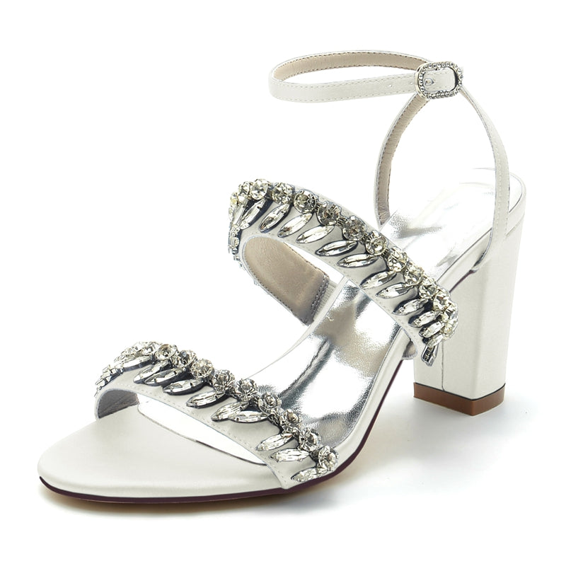 Elegant Champagne Bridal Shoes with Rhinestone Ankle Strap and Opened Toe for Women