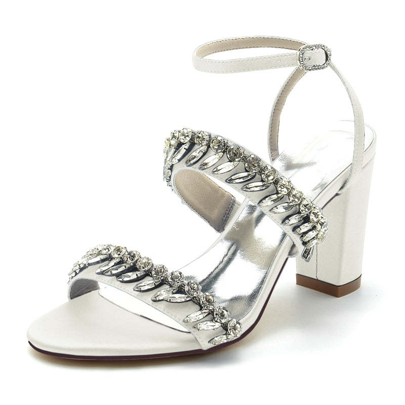 Elegant Champagne Bridal Shoes with Rhinestone Ankle Strap and Opened Toe for Women