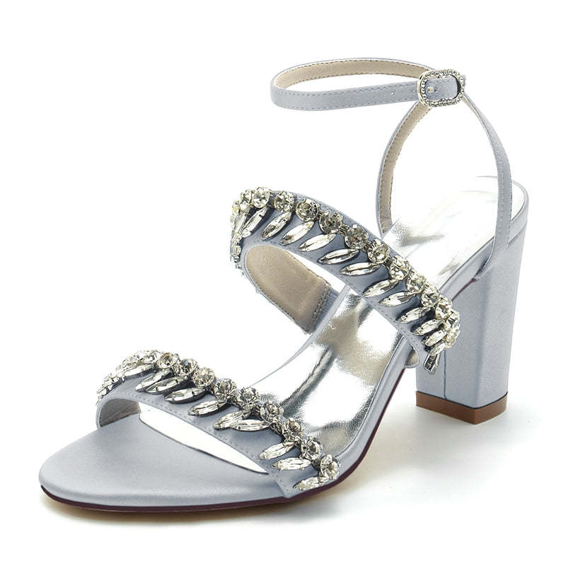 Elegant Champagne Bridal Shoes with Rhinestone Ankle Strap and Opened Toe for Women