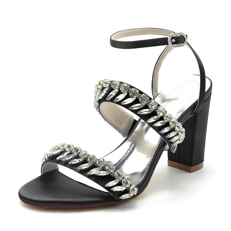 Elegant Champagne Bridal Shoes with Rhinestone Ankle Strap and Opened Toe for Women