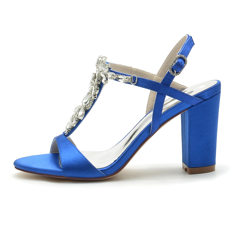 Elegant Women's Chunky Heel Bridal Shoes with Rhinestone Buckle and Opened Toe