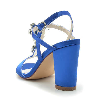 Elegant Women's Chunky Heel Bridal Shoes with Rhinestone Buckle and Opened Toe