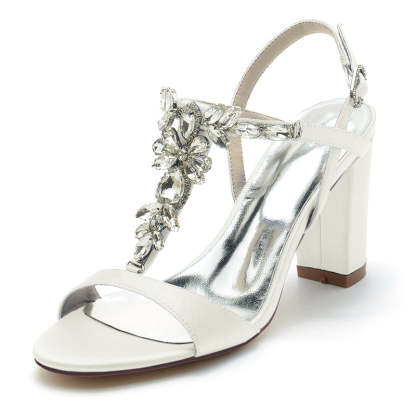 Elegant Women's Chunky Heel Bridal Shoes with Rhinestone Buckle and Opened Toe