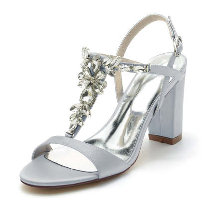 Elegant Women's Chunky Heel Bridal Shoes with Rhinestone Buckle and Opened Toe