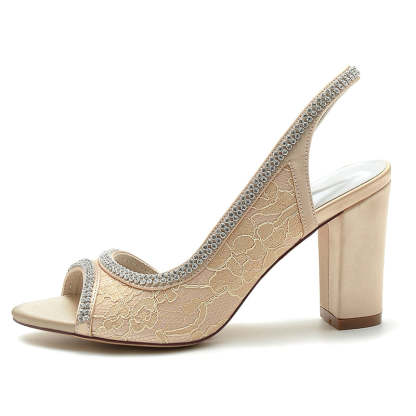 Exquisite Peep Toe High Heel Bridal Shoes for Women with Rhinestone and Lace