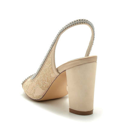 Exquisite Peep Toe High Heel Bridal Shoes for Women with Rhinestone and Lace