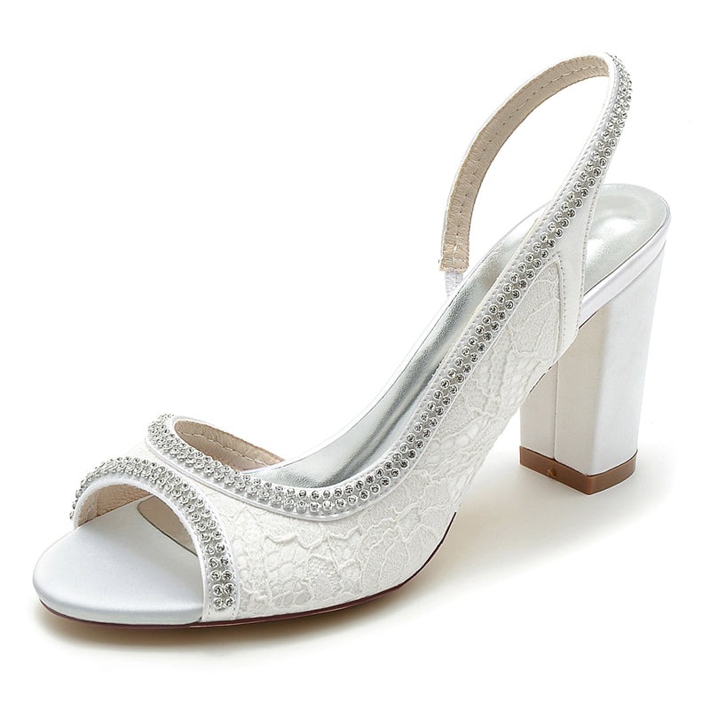 Exquisite Peep Toe High Heel Bridal Shoes for Women with Rhinestone and Lace