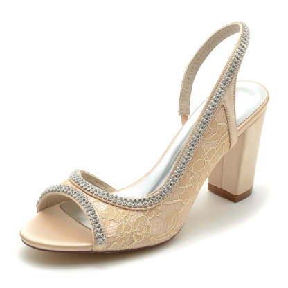 Exquisite Peep Toe High Heel Bridal Shoes for Women with Rhinestone and Lace
