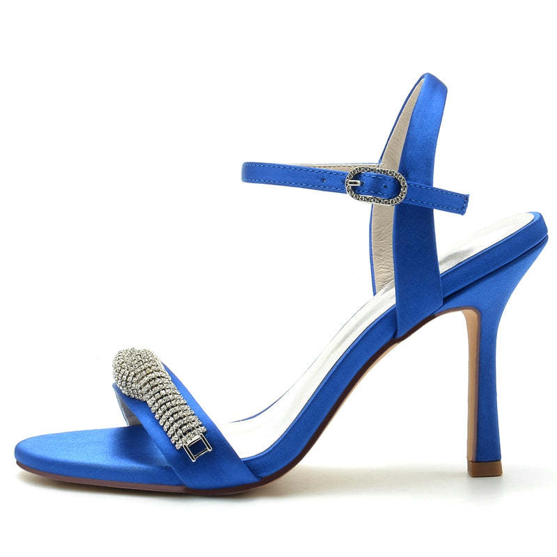 Bridal High Heel Wedding Shoes for Women with Spiral Rhinestones and Open Toe