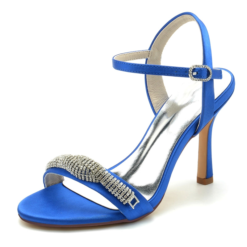 Bridal High Heel Wedding Shoes for Women with Spiral Rhinestones and Open Toe