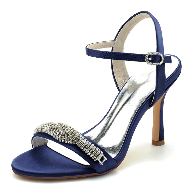 Bridal High Heel Wedding Shoes for Women with Spiral Rhinestones and Open Toe