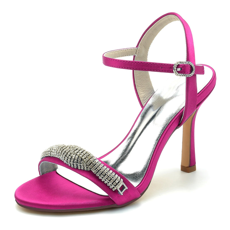 Bridal High Heel Wedding Shoes for Women with Spiral Rhinestones and Open Toe