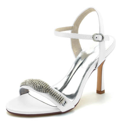 Bridal High Heel Wedding Shoes for Women with Spiral Rhinestones and Open Toe
