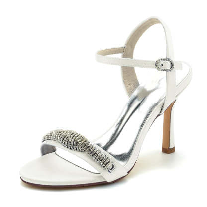 Bridal High Heel Wedding Shoes for Women with Spiral Rhinestones and Open Toe